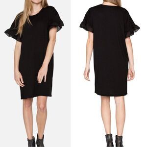 Velvet by Graham & Spencer's Sibel Cotton Contrast Ruffle Dress Black Size M